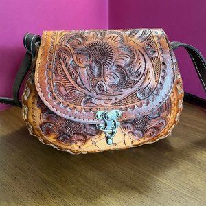 Vintage Bag Floral Tooled Leather